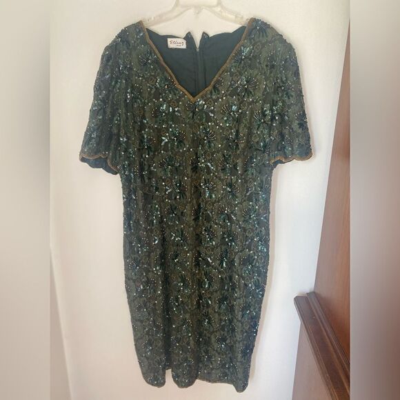 Vintage Stenay plus size green sequin dress - Picture 3 of 12